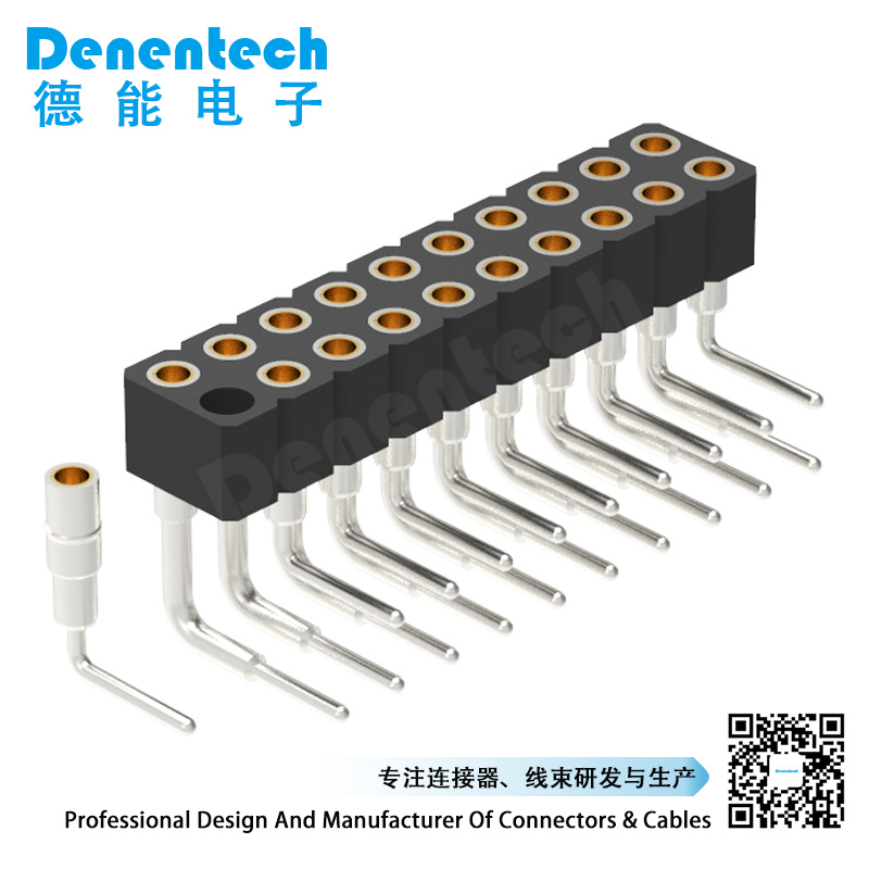 Denentech 质量好2.00MM圆P排母H2.80xW4.20双排90度LED弯插圆孔排母